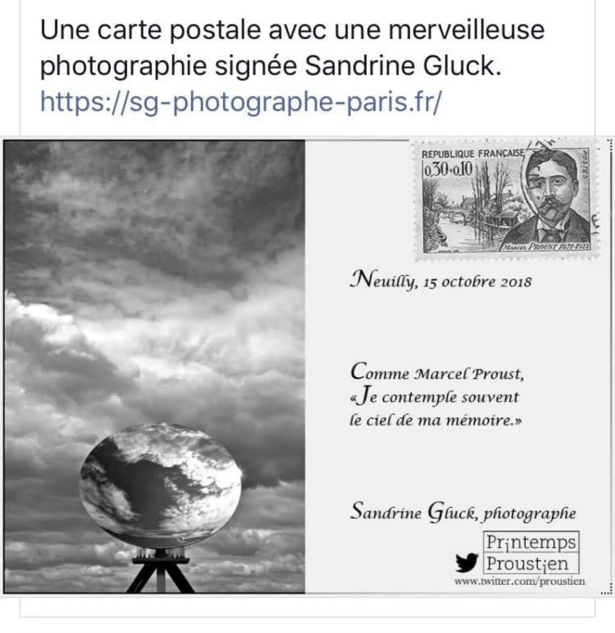Carte postale avec une photographie de Sandrine Gluck