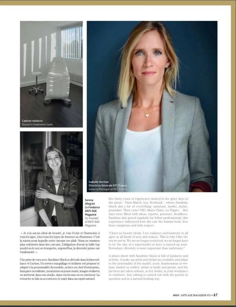Portrait professionnel publié dans un magazine esthétique
